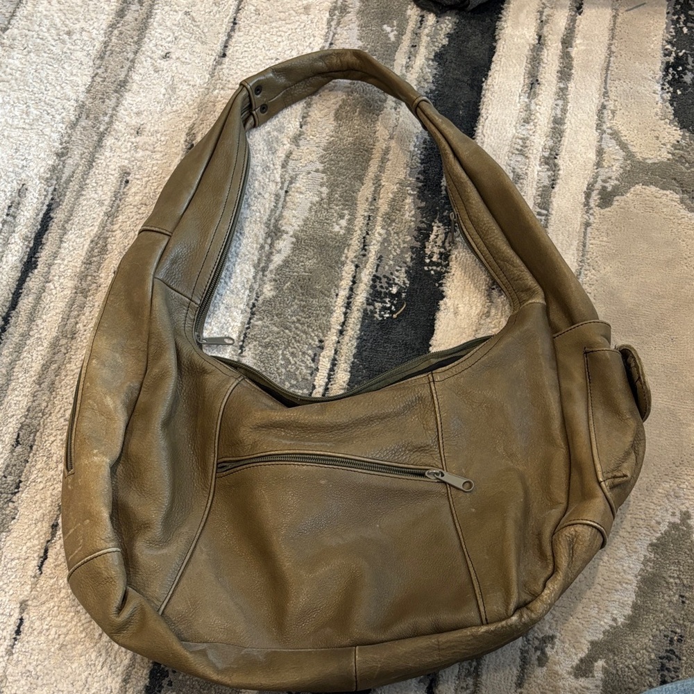 Olive Green Leather Hobo Bag
